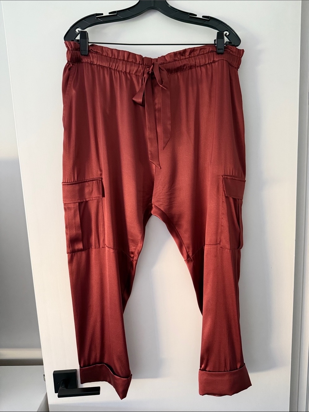 Cami NYC Women’s Silk Satin Pajama Cargo Pants in Deep Bordeaux